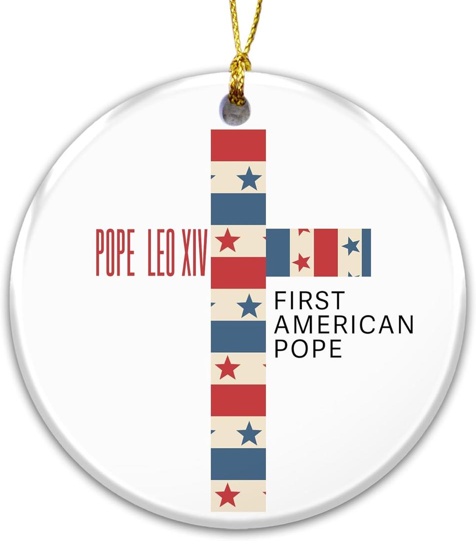 Pope Leo XIV Ornament 2025  First American Pope Cross Ornament 2025, Patriotic Christian Decor, Catholic Gift, Religious Christmas Ornament, Stars & Stripes Faith Keepsake, Inspirational Gift