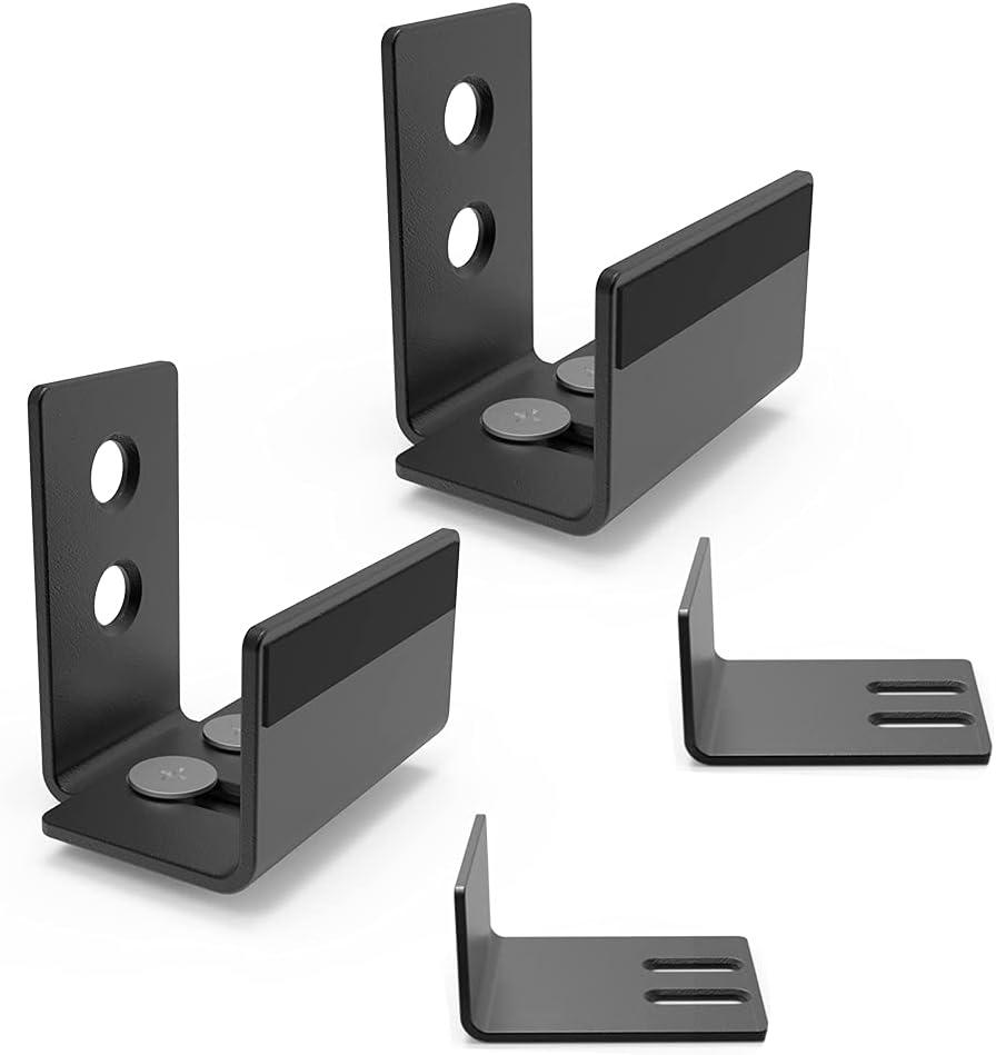 SKYSEN 2 Pack Barn Door Bottom Floor Guide, with Extend Bracket- Wall Mounted- Adjustable Bracket- Flush Bottom- Matte Black (711-2)