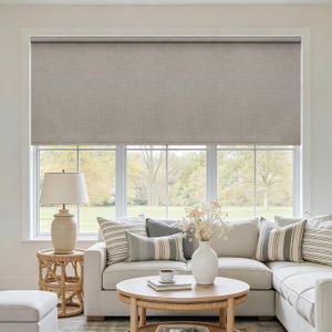 Extra Wide Blackout Roller Shades Free-Stop Cordless Blinds for Large Window Bedroom Living Room Dining, Linen Blackout Thermal Insulated Shades with Valance, Room Darkening Neutral Blinds for Home, 72"W x 72"H