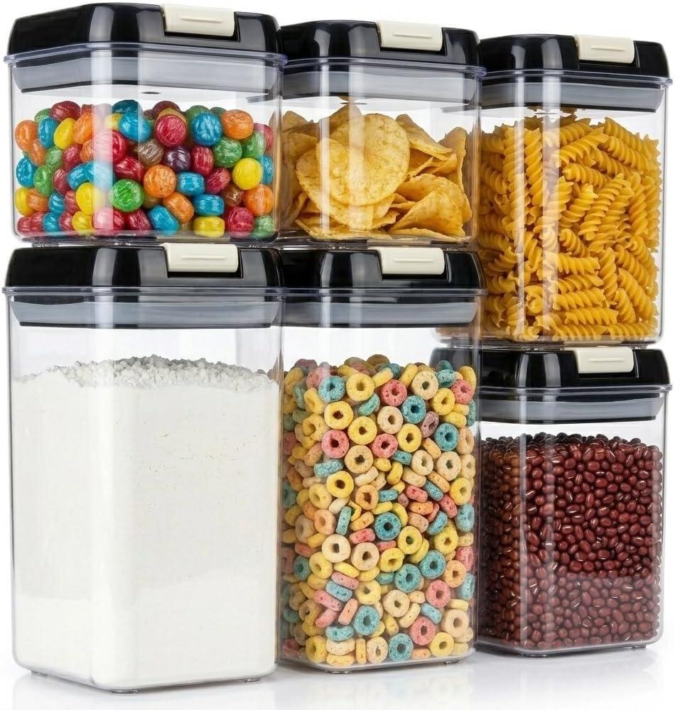 OMIO Airtight Kitchen Storage Containers (6-Pack) - Easy-Grip Pull Tab Lids, BPA-Free Plastic Canisters for Pantry, Countertop, Fridge – Organize Cereal, Grains, Flour, Sugar, Snacks & Candy, Large