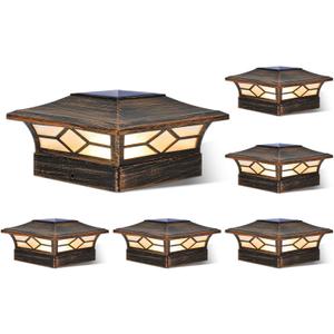 Solar Post Cap Lights Outdoor 6pack, Waterproof Solar Powered Deck Fence Post Lights for 4x4 Wood/Vinyl Posts, Solar Outdoor LED Light with Cool/Warm Lighting Decorate Garden Patio Porch (Brushed Copper)