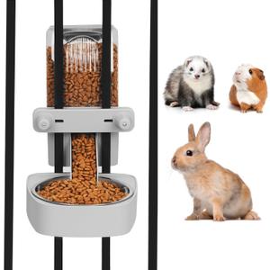 Kenond 55oz Hanging Automatic Rabbit Feeder, 1.6L Large Capacity Gravity Food Dispenser with Stainless Steel Bowl,for Dog, Cat, Ferret & Medium-Small Animals,Fits Widemouth Cages& Wire Cages & Crates