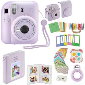 Fujifilm Instax Mini 12 Instant Camera Pastel Blue with Film Value Pack (40 Sheets) + Accessories Including Galaxy Carrying Case Strap, Photo Album, Stickers (Purple)