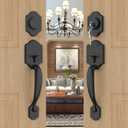 goldenwarm Double Front Door Lock Set, Black Double Door Handle with Dummy, Double Classic Front Door Hardware Set with Reversible Wave Handle Lever, Matte Black Double Entry Door Lock Set