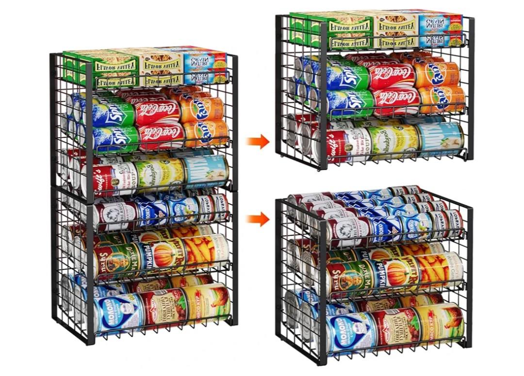 JKsmart 3-Tier Stackable Can Rack Organizer for Pantry, Adjustable Can Storage Holder for Various Ounces of Canned food Soda Drinks, Can Dispenser for Kitchen Cupboard Cabinet, 2 Pack