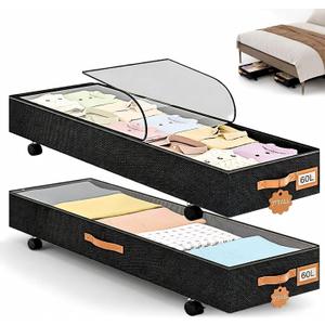 Under Bed Storage with Wheels 39inch, Extra Long Under Bed Storage Bins, Low Profile Under Bed Storage 5.5inch Height No Assemble Storage Containers, Under Bed Shoe Storage with Lids