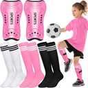 Liliful 4 Pcs Soccer Shin Guards Set for Girl Kids Youth Include 1 Shin Guards & 3 Sport Socks Protective Lightweight Gear Leg Pads Gear for 3-15 Girls Boy Children Teens (Medium, Pink)