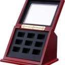 Joyibay Championship Ring Wooden Display Case, 9-Slot Jewelry Storage Case Holder with Clear Window, Sports Rings Display Shadow Box, Sturdy Organizer Tray for Jewelry Showcase