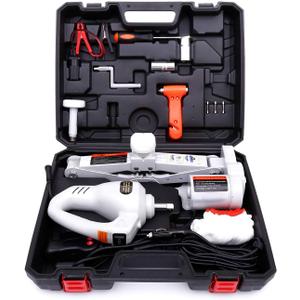 Electric Car Jack Kit 12V Trailer Floor Jack Stands Set 3 Ton Vehicle Scissor Car Lift for Tire Change and Road Emergency with Impact Wrench