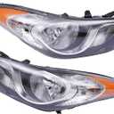 Headlight Assembly for Hyundai Elantra 2011-2013 (All Bulbs Included), Passenger & Driver Side Halogen Headlamp with Clear Lens Black Housing Amber Reflector, 1 Pair, 92101-3y000 ‎HY2503161