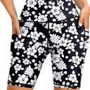 Blouty Women's 5''/7''/9'' Swim Shorts UPF 50+ High Waisted Board Shorts with Pockets Liner Quick Dry Swimsuit Bottoms (White Flower)