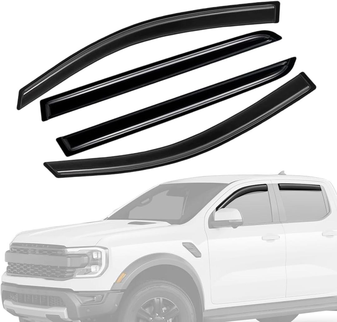 Window Visors Rain Guards Fit 2024, 2025 Ford Ranger Side Window Deflectors Vent Shades Sun Visors Tape-On Mugen Style 4PCS
