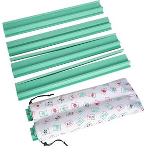 Mahjong Racks with Pushers, Green Wooden American Mahjong Tile Pushers and Racks Set of 4, with White Printed Mahjong Racks Drawstring Bag, Mahjong Accessories (19.68 Inches), 19.68" L x 2.55" W x 1.06" H