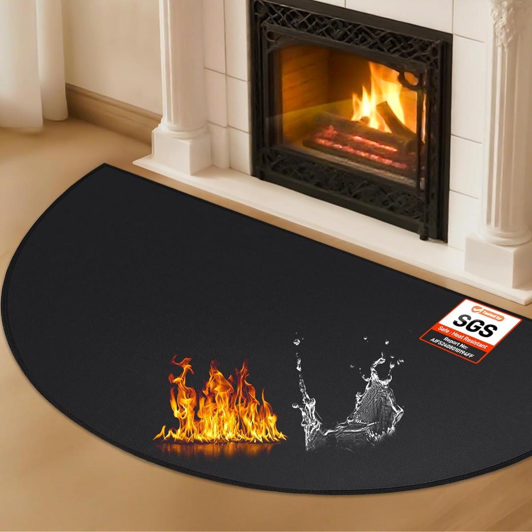 Hearth Rugs for Fireplaces Fire Resistant, 48 x 28 inch Fireproof Fireplace Mat Hearth Rug, Hearth Pads for Wood Stove Fireplace Indoor Outdoor, Protect Floors Carpets from Sparks Embers-Black, 1mm