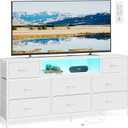 SONGMICS BELLAH Collection - Dresser for Bedroom with Outlets and LED Lights, TV Stand for TVs Up to 65 Inches, Chest of Drawers, 8 Drawers, Steel, Modern, Cloud White ULGS434WH02S, 13.8"D x 57.8"W x 26.8"H
