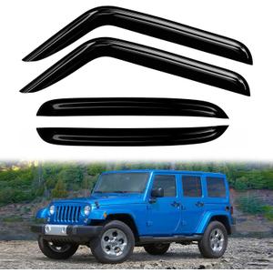 4PC Rain Guards for 2007-2018 Wrangler JK w/ 2 Doors Only Window Visors Deflectors Sun Shades Vent Tape On Out Channel