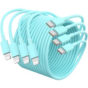 4Pack USB C to Lightning Cable 6FT, Fast Charging Cord for iPhone 14, Replacement for Apple Original Charger Cable for iPhone 14 13 12 11 Pro 11 XS MAX XR 8 7 6s Plus-Light Green