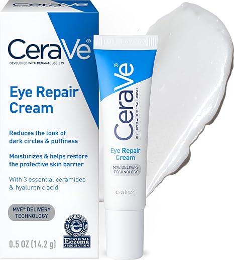CeraVe Eye Repair Cream, Under Eye Cream for Puffiness and Bags, 0.5oz | Skin Care, Eye Cream, Hyaluronic Acid, Niacinamide, Marine Botanical Complex, Oil Free, Ophthalmologist Tested, Daily Use