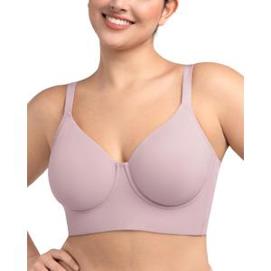 HSIA Bras for Women Minimizer Full Coverage Seamless Plus Size Longline Unlined Underwire Back Smoothing Bra, Grey Purple 34DDD