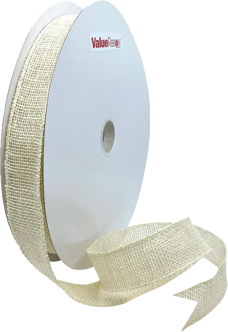 Value Ribbon Burlap 1.5" X 50 YD Wired Burlap Ribbon for Gift Wrapping, Cream Ribbons for Crafts, Birthday Gifts for Women and Men, Art Supplies for Party Decorations