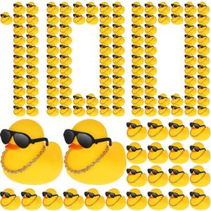 Jerify 48 Pcs Mini Rubber Ducks with Sunglasses Small Rubber Ducks in Bulk with Gold Chain Floating Bathtub Toys for Baby Shower Cruise Birthday Party Favors Christmas Valentine Gifts