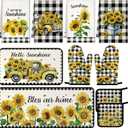 10 Pcs Sunflower Marble Kitchen Decor Oven Mitts Pot Holders 2 Kitchen Rugs and 4 Towels for Cooking Baking Mom Gift Home Decor(Sunflower)