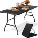 YITAHOME Folding Tables Heavy Duty Folding Table 6ft with Carrying Handle Plastic Fold up Table for Outdoor Camping Picnic Parties/Indoor Events All in Black