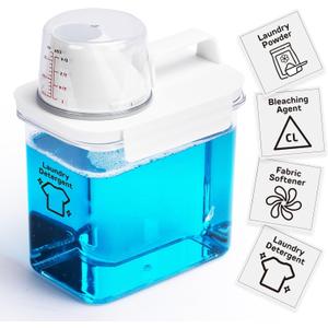 Laundry Detergent Dispenser-1 Pack, 37 oz Detergent Dispenser with 4 Removable Labels, Laundry Soap Dispenser for Laundry Room Organization and Storage, BPA Free & PET Plastic Clear