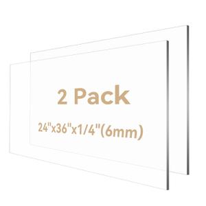 2PACK Plexiglass Sheets 1/4" Thick 2436 Clear Acrylic Sheet Custom Plexiglass Cut to Size for Craft Projects DIY Display,Picture Frame and Sign (6MM)