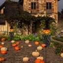 Juegoal 46 Inch Solar Halloween Decorations Yard Stake, Solar Powered Outdoor Lighted Metal Pumpkin Scarecrow Stake, Light Up Pumpkin Lantern Yard Sign for Autumn Haunted House Figurine Party Decor