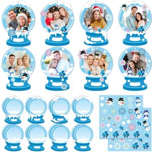 Dianelhall 24 Sets Winter Picture Frame Craft Kit Christmas Winter Photo Crafts Snow Globe Picture Frames Gift with Snowflake Stickers for Blue Christmas Classroom Holiday Party Activities(Snow Globe)