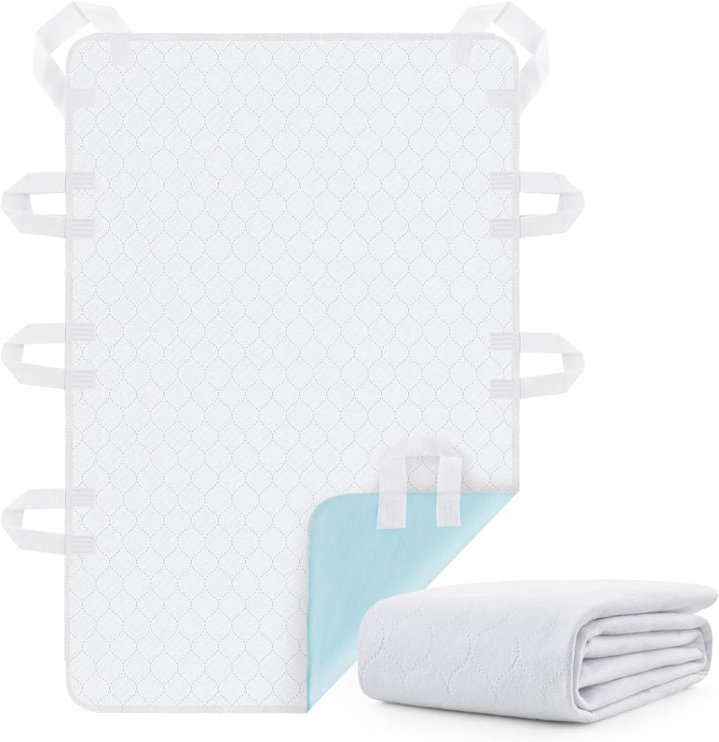Washable Bed Pad for Incontinence: Waterproof Bed Pads with 8 Handles,Reusable Bed Underpads, Waterproof Positioning Bed Pads for Elderly Adult,Incontinence,Bedwet Kids,Bedridden,Hospitals, 34x52 Inch (34x52-1 pcs-white)