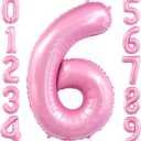 Pastel Pink 6 Balloon, Light Pink 6 Balloons Number,40 Inch Helium Foil Mylar Number 6 Balloon for Birthday Party