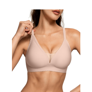OEAK Womens Comfortable Bras Wireless Bras Push Up Bralettes Scalloped Mesh Bras Seamless Tshirts Bras Deep V Everyday Bras, L