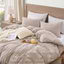 Andency Tan Gingham Duvet Cover King, 100% Wash Cotton Linen Like Textured Breathable Comforter Cover Set, 3 Piece Brown Classic Yarn-Dyed Checkered Plaid Bedding Set, 104"*90"