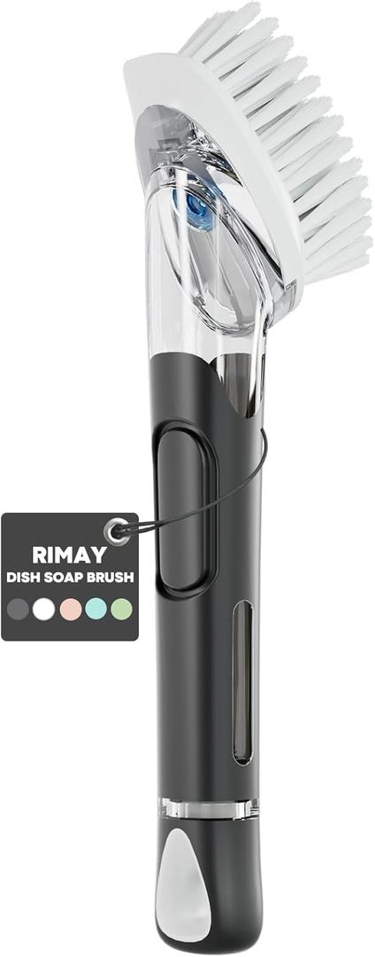 RIMAY Soap Dispensing Dish Brush, Dish Scrubber with Soap Dispenser, Dish Soap Brush, Dish Wand with Soap Dispenser Kitchen Brush for Dishes, Pans, Sink, Pots (Black)