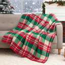 Exclusivo Mezcla Christmas Knit Checkered Blanket, Ultra Soft and Warm Reversible Woven Blanket, Lightweight Cozy Snuggly Throw for Couch Bed, Classic Christmas Plaid, 50"x60"