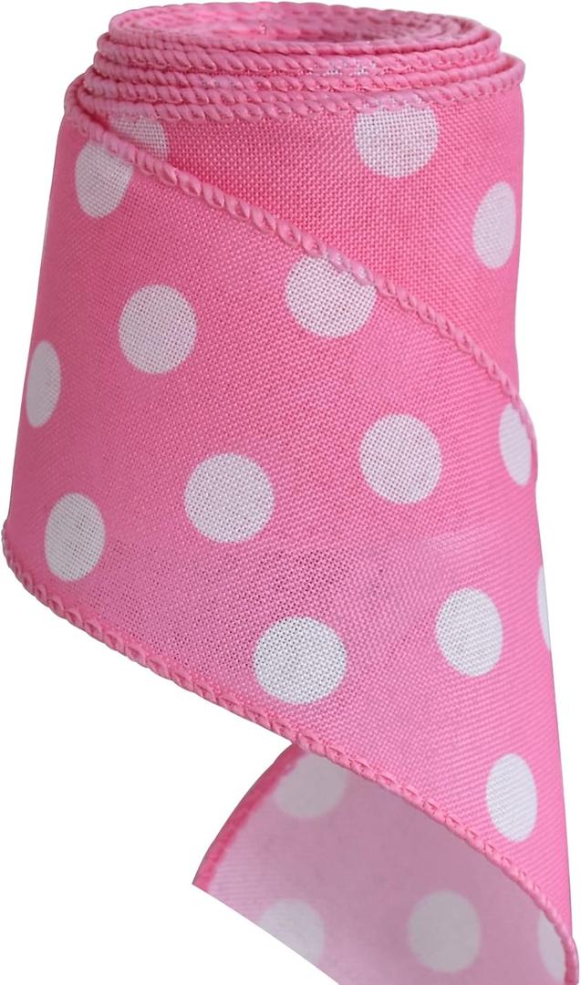 TONIFUL 2.5 Inch Wired Edge Ribbon, Baby Pink Polka Dots Burlap Ribbon, Summer Spring Wired Ribbon, for Gift Wrapping, Wreath Bows Making, Crafts Home Decoration, Easter Decor（Baby Pink, 6yds）