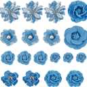 18 PCS Flower Shape Denim Fabric Patch Set, Denim Ribbon Fabric Sewing Flowers for Clothes Hairclips Decoration, DIY Costume Accessories and Flower Decorations Crafts for Party