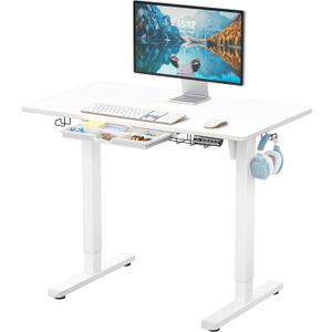SHW 40-Inch Electric Height Adjustable Standing Desk with Drawer, Memory Preset and Cable Management Tray, White