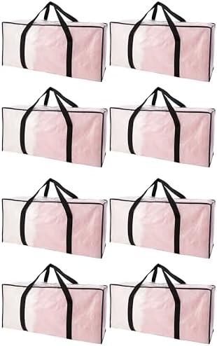 PANDA JOYS Extra Large Moving Bags with Zippers & Carrying Handles, Heavy-Duty Storage Tote for Space Saving Moving Storage, Fold Flat, Alternative to Box and Bin - 8 Pack, Semi-Transparent