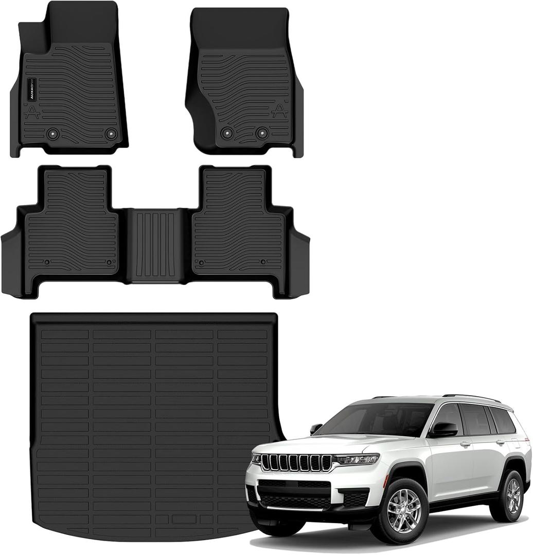 All Weather Floor Mats Cargo Mat Fit for Jeep Grand Cherokee(WL Include 4xe, Not WK2 or WL75) 2022-2025 2026 5 Seat Only TPE Rubber Liners All Season Guard Odorless Anti-Slip Floor Mats Cargo Liner