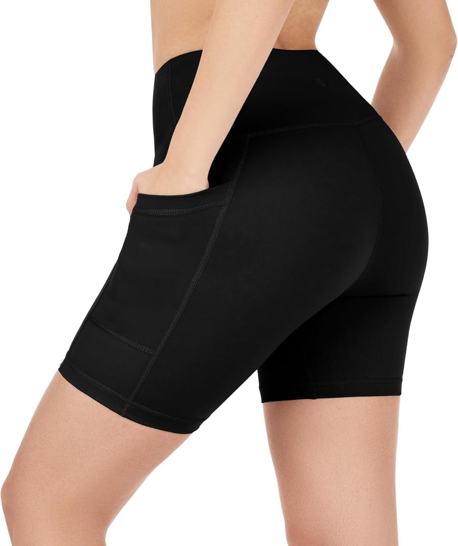 Nirlon NirLUX Yoga Shorts for Women - Soft Womens Workout Leggings for Gym & Yoga - Womens Biker Shorts with Pockets (Black)
