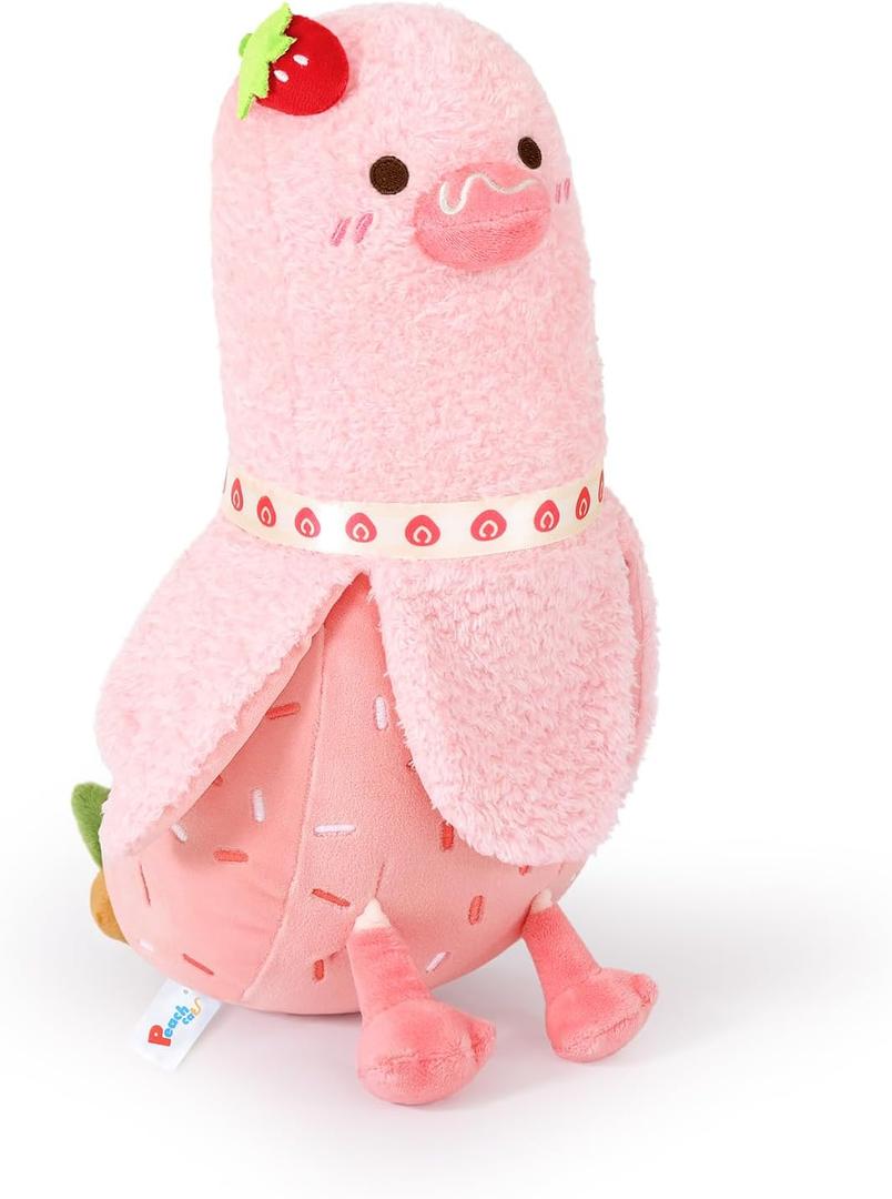 PEACH CAT Strawberry Cake Banana Duck Plush Pillow with Cream Candy Body Stuffed Animals Cute Dessert Plushies Toy Gifts for Kids Pink 12"