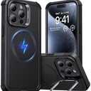 ESR for iPhone 15 Pro Case with Stand, 23 ft Military-Grade Drop Protection, Heavy Duty Magnetic Phone Case, Compatible with MagSafe Accessories, Cyber Series, Black
