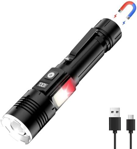 LED Work Light, Rechargeable Flashlight with COB Magnetic Lights, 1000LM Portable Light, 200Foldable, 5+3 Modes, Waterproof Handheld Flashlights for Camping, Home, Car Repair, Emergency, Fishing