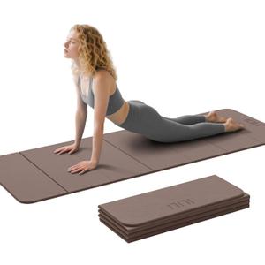 ILILI Foldable Yoga Mat 71 * 24 * 0.3'' - TPE Non-Slip Fitness Mat for HomeWaterproof & Lightweight (2lb) for Home gym, Pilates & Stretching,Fitness Workouts | 7-Fold Portable Design (Brown)