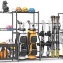 Ultrawall Sports Equipment Organizer, Heavy Duty Garage Golf Bag Stand, Ball Storage Rack with Basket, Garage Organization for Sports Gear and Toy Storage, Indoor/Outdoor Use, 97.6"