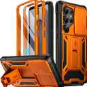 Poetic Spartan Case for Galaxy S25 Ultra 6.9", [Slide Camera Cover] [Screen Protector Works with Fingerprint ID] Military Grade Rugged Shockproof S25 Ultra Phone Case with Kickstand, Metallic Orange
