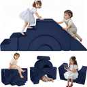 MeMoreCool Modular Kids Sofa, Foam Couch Sofa with Slide & Stair Design, Convertible Kids Couch for Playroom, Sectional Child Furniture for Bedroom Living Room, Navy (Deep Navy (Solid))